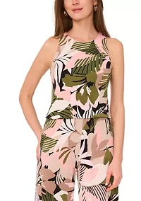 Women's Sleeveless Crew Neck Tropical Floral Top