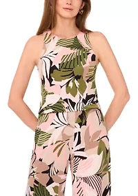 Women's Sleeveless Crew Neck Tropical Floral Top