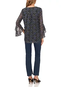 Women's Flutter Sleeve Floral V-Neck Blouse