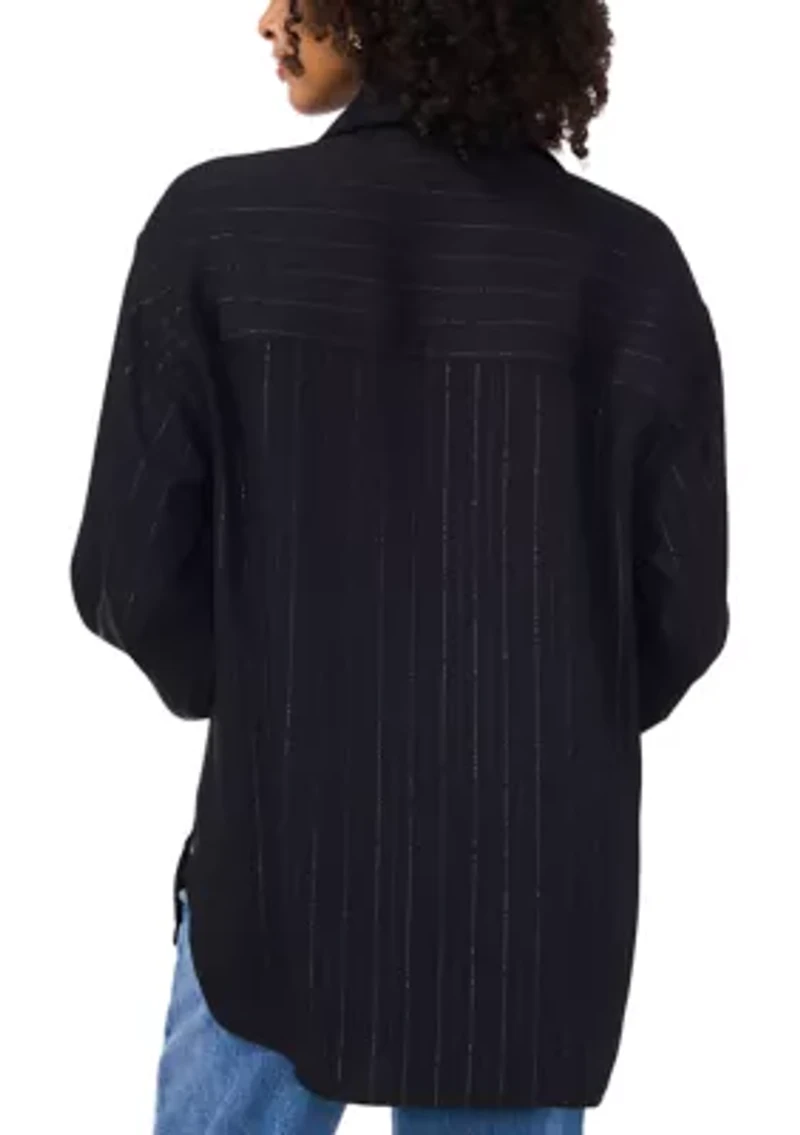 Women's Long Sleeve Glitter Stripe Shirt