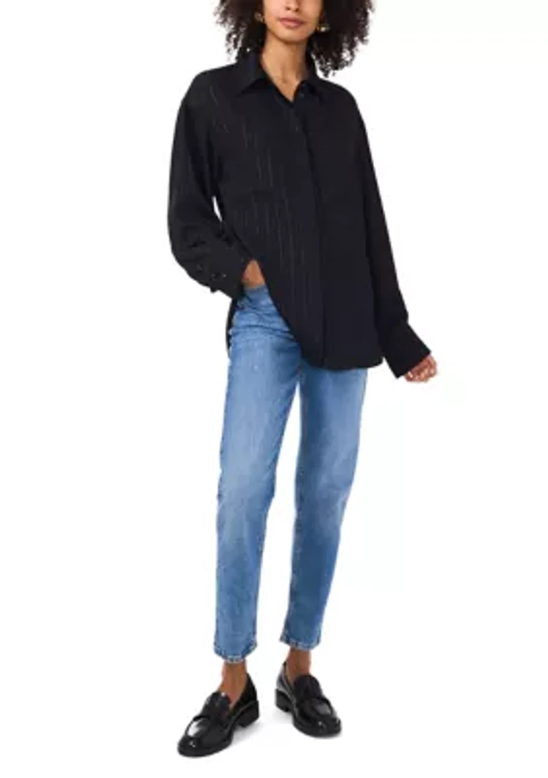 Women's Long Sleeve Glitter Stripe Shirt