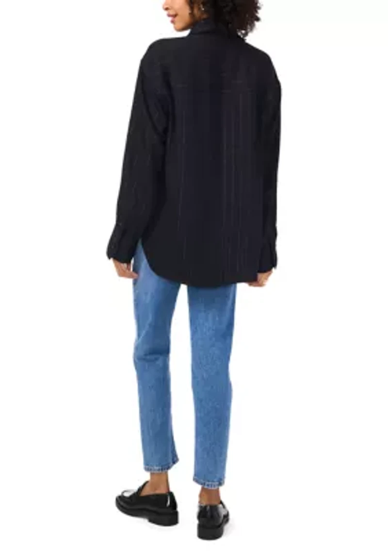 Women's Long Sleeve Glitter Stripe Shirt