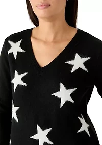 Women's V-Neck Star Print Sweater Dress