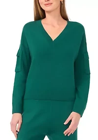 Women's Long Sleeve V-Neck Cargo Sweater