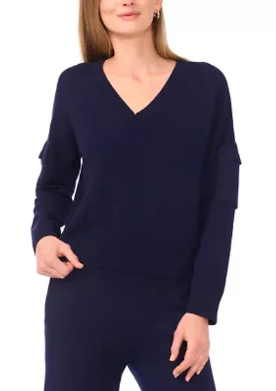 Women's Long Sleeve V-Neck Cargo Sweater