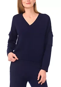 Women's Long Sleeve V-Neck Cargo Sweater