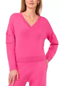Women's Long Sleeve V-Neck Cargo Sweater