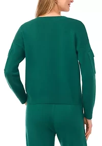 Women's Long Sleeve V-Neck Cargo Sweater