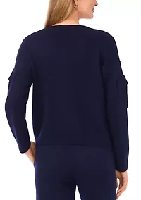 Women's Long Sleeve V-Neck Cargo Sweater