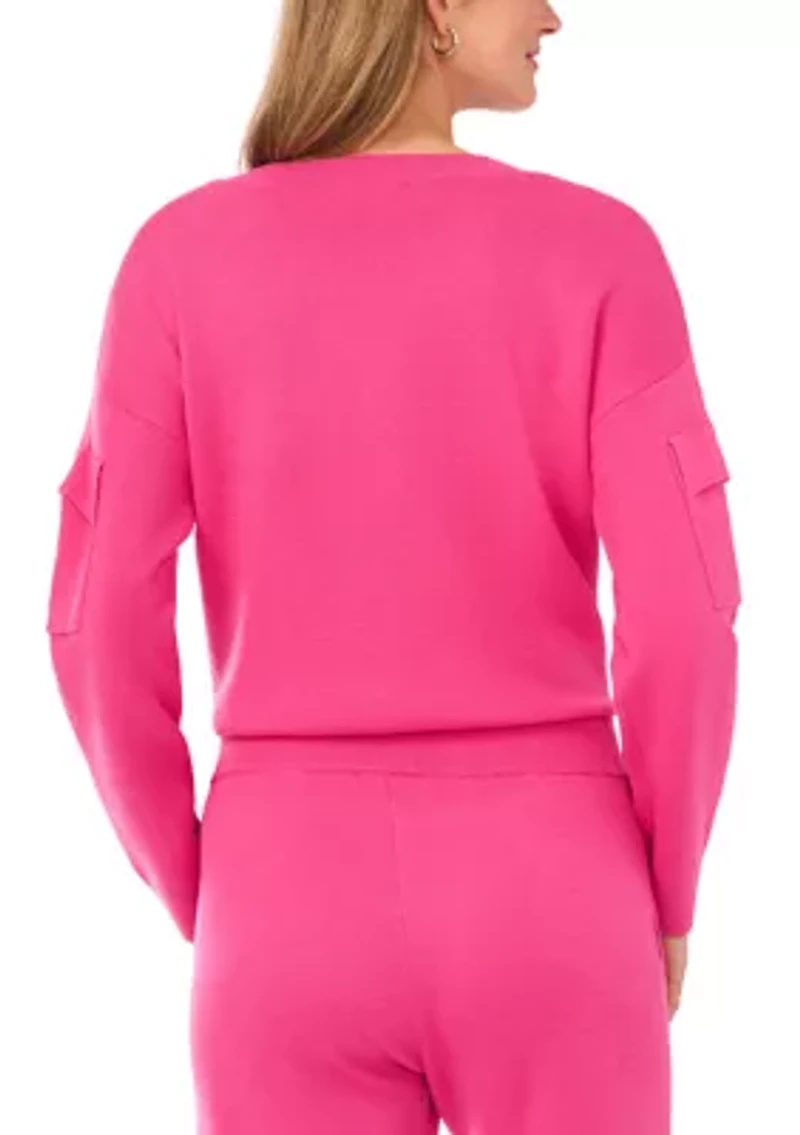 Women's Long Sleeve V-Neck Cargo Sweater