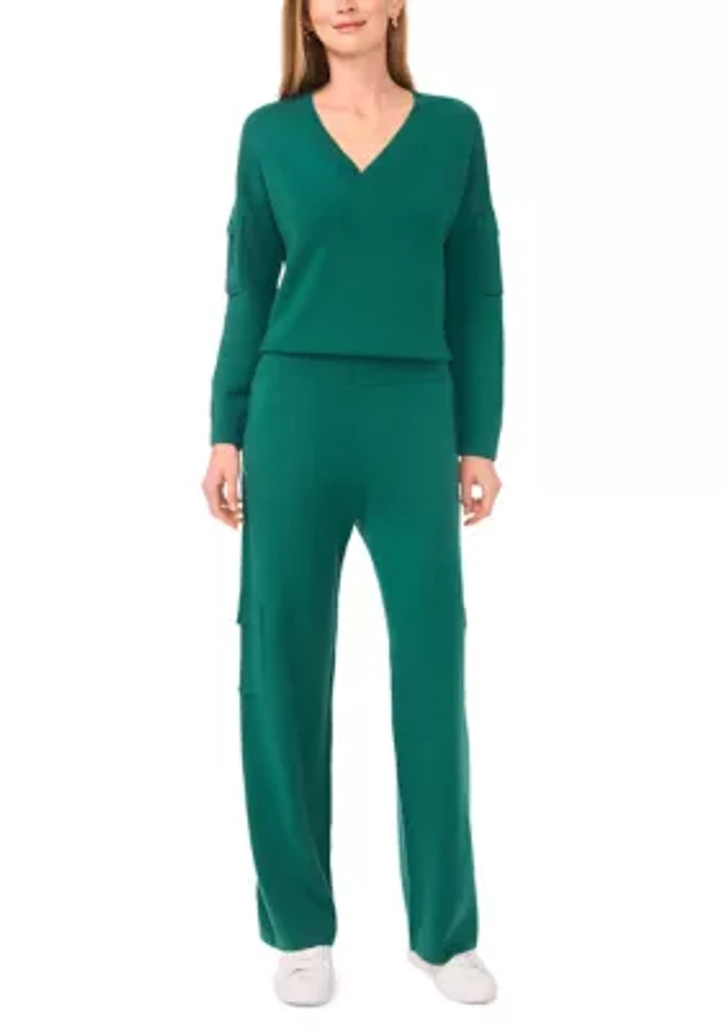 Women's Long Sleeve V-Neck Cargo Sweater