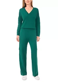 Women's Long Sleeve V-Neck Cargo Sweater