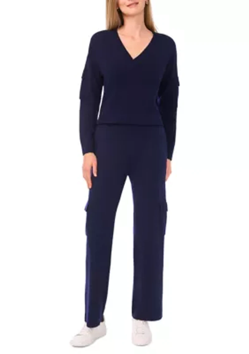 Women's Long Sleeve V-Neck Cargo Sweater