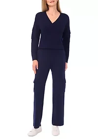 Women's Long Sleeve V-Neck Cargo Sweater