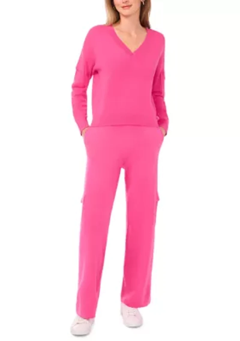 Women's Long Sleeve V-Neck Cargo Sweater