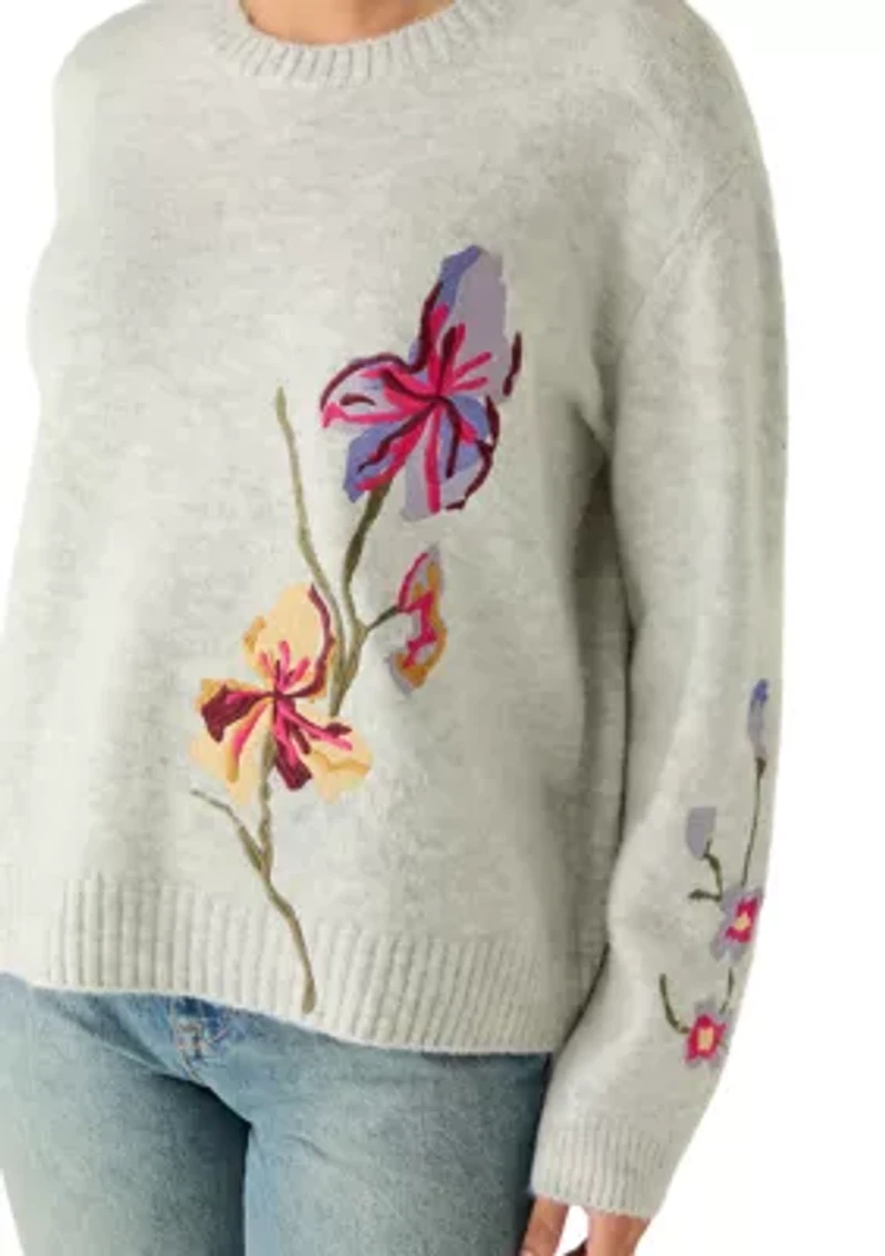 Women's Crew Neck Stitch Detail Floral Sweater