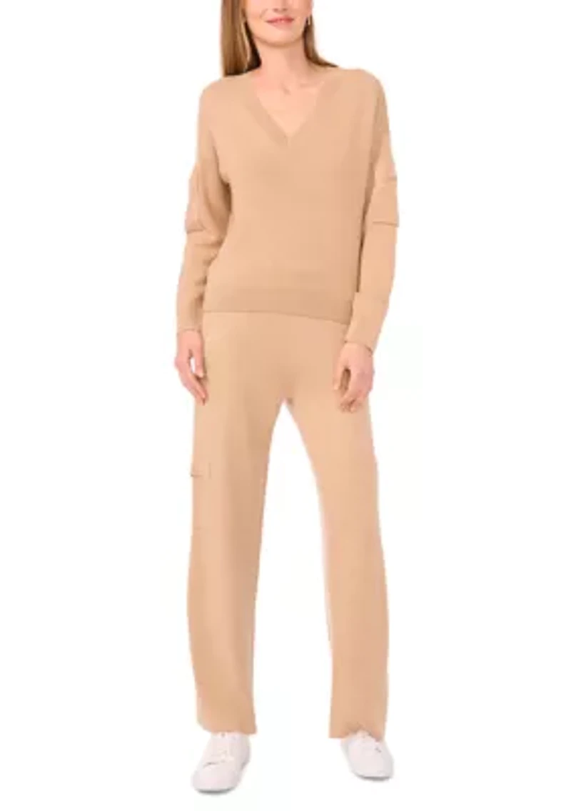 Women's Wide Leg Sweater Pants with Cargo Pockets