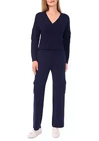 Women's Wide Leg Sweater Pants with Cargo Pockets