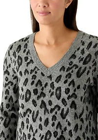 Women's V-Neck Leopard Print Sweater Dress