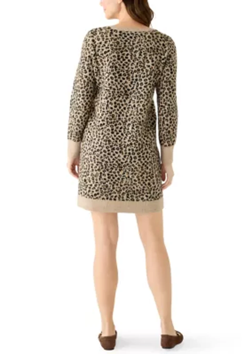Women's V-Neck Animal Print Sweater Dress
