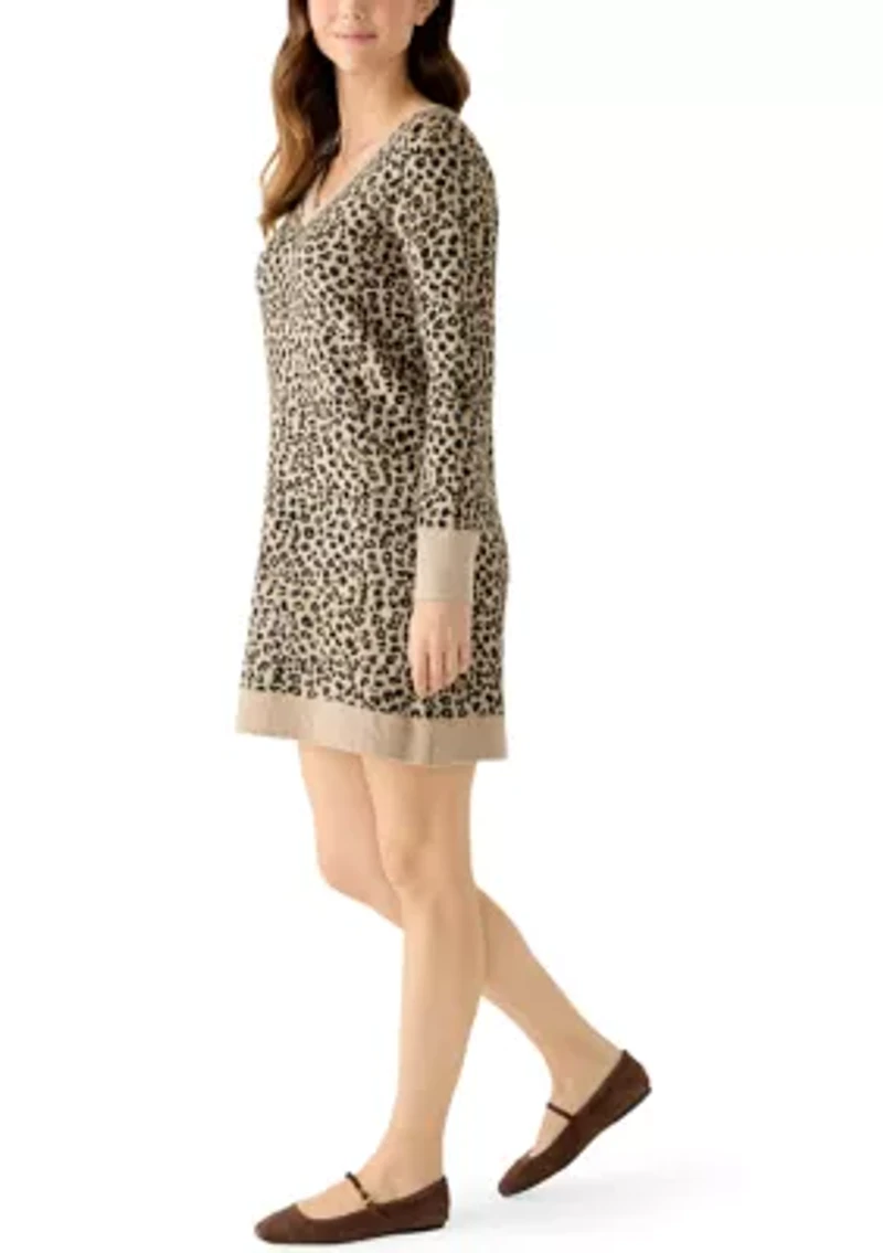 Women's V-Neck Animal Print Sweater Dress