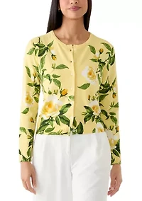 Women's Long Sleeve Button Front Floral Cardigan