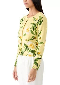 Women's Long Sleeve Button Front Floral Cardigan