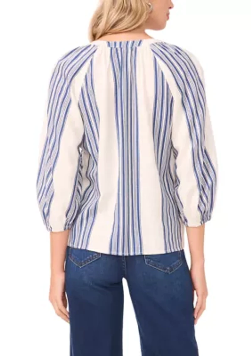 Women's 3/4 Sleeve Striped Button Front Blouse