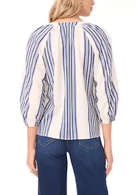 Women's 3/4 Sleeve Striped Button Front Blouse