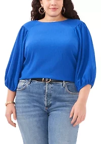 Plus 3/4 Puff Sleeve Knit Top