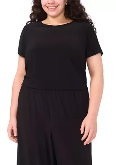 Plus Short Sleeve Crew Neck Split Back T-Shirt