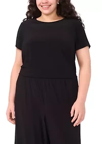 Plus Short Sleeve Crew Neck Split Back T-Shirt