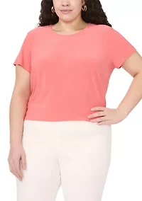 Plus Short Sleeve Crew Neck Split Back T-Shirt