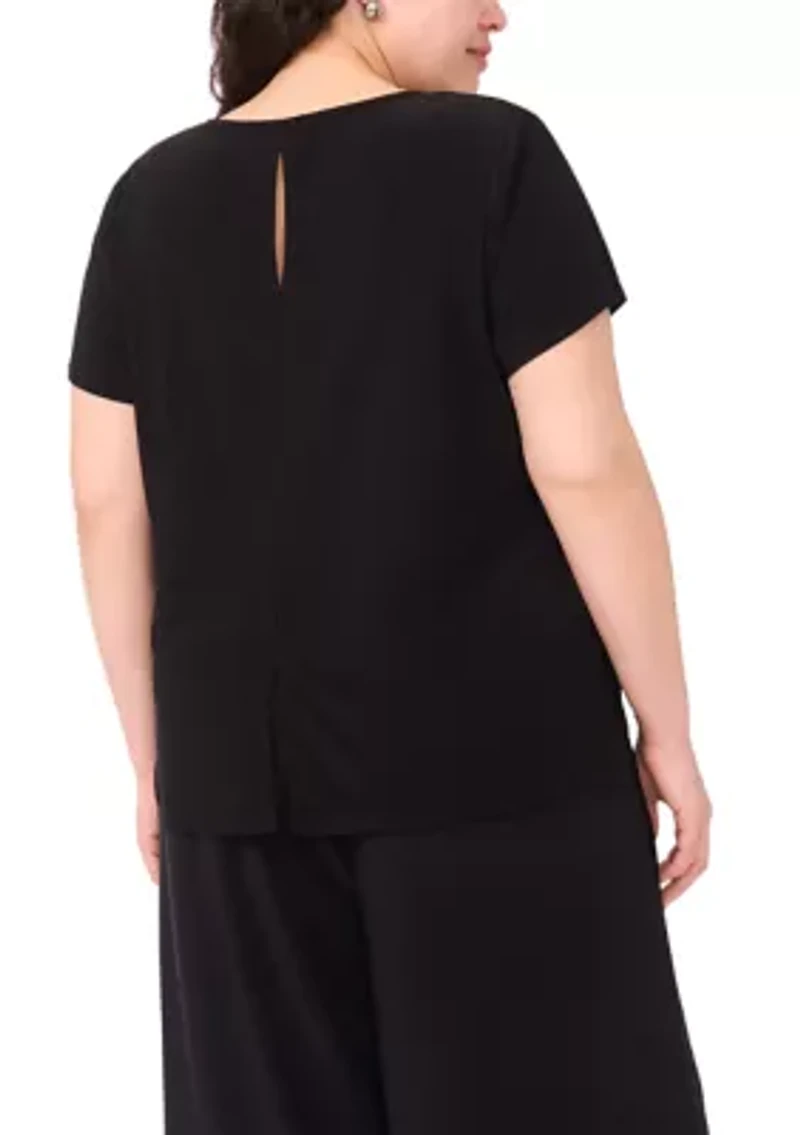 Plus Short Sleeve Crew Neck Split Back T-Shirt