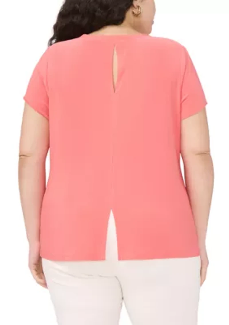 Plus Short Sleeve Crew Neck Split Back T-Shirt