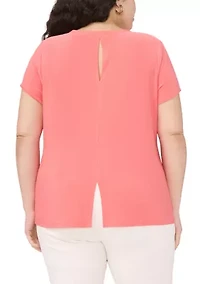 Plus Short Sleeve Crew Neck Split Back T-Shirt