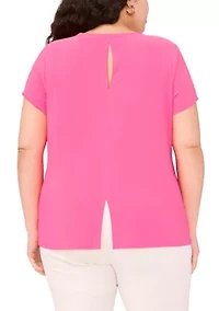 Plus Short Sleeve Crew Neck Split Back T-Shirt