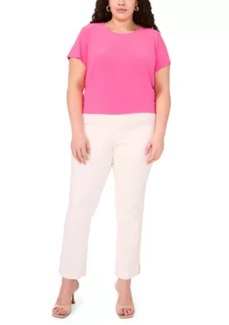 Plus Short Sleeve Crew Neck Split Back T-Shirt