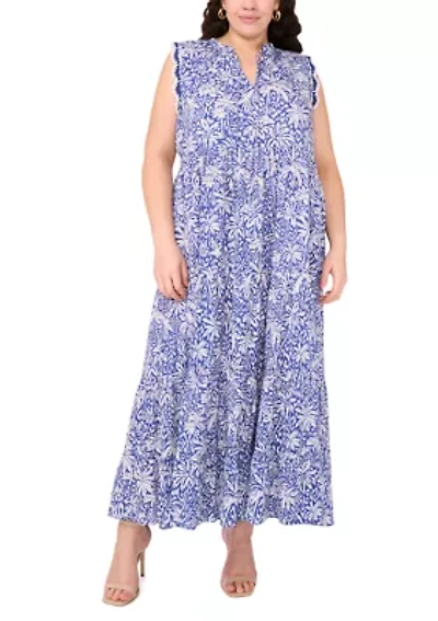 Plus Sleeveless Tiered V-Neck Maxi Dress