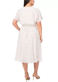 Plus V-Neck Flutter Sleeve Midi Dress