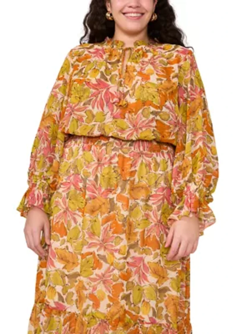 Plus Long Sleeve Maxi Dress with Smocking