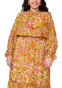 Plus Long Sleeve Maxi Dress with Smocking