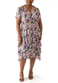 Plus Four Tiered Printed Dress