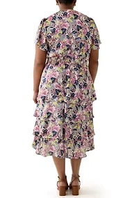 Plus Four Tiered Printed Dress