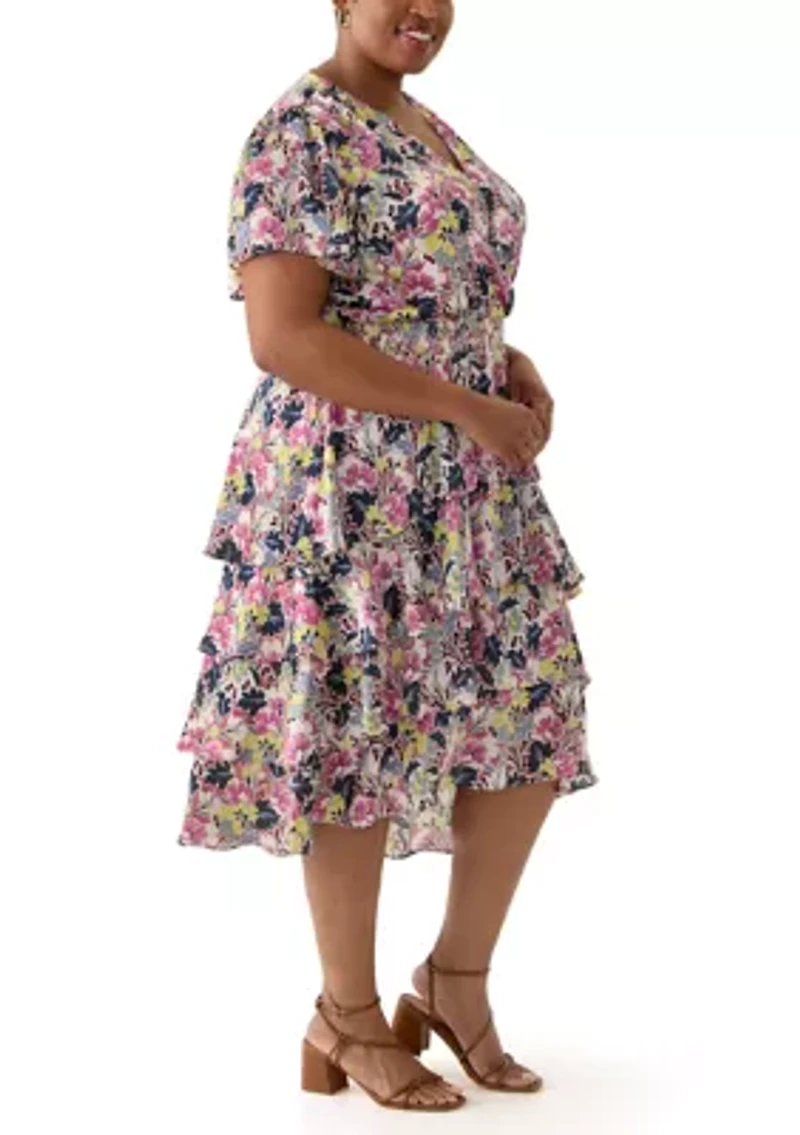 Plus Four Tiered Printed Dress