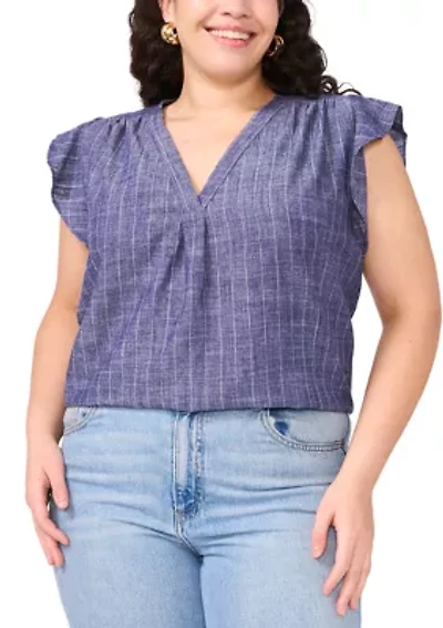 Plus Ruffle V-Neck Blouse