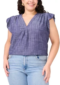 Plus Ruffle V-Neck Blouse