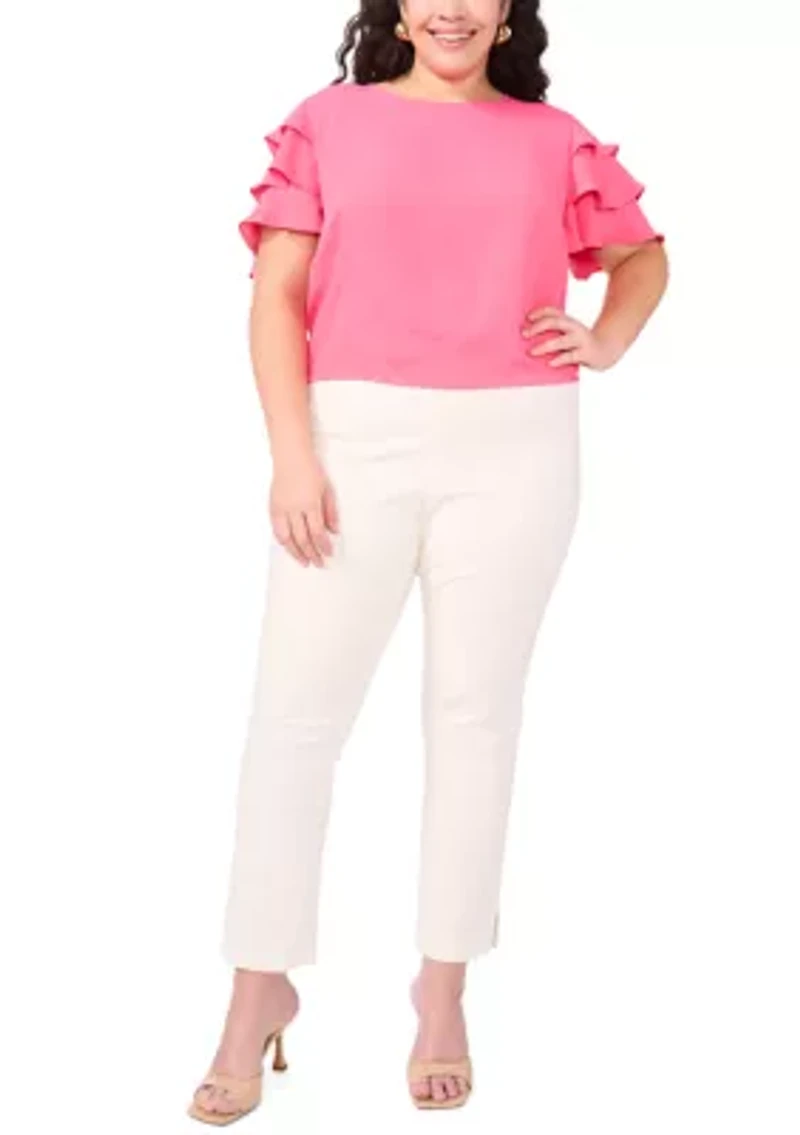 Plus Crew Neck Tiered Ruffle Blouse