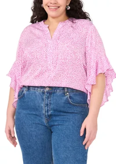 Plus 3/4 Flutter Sleeve Blouse