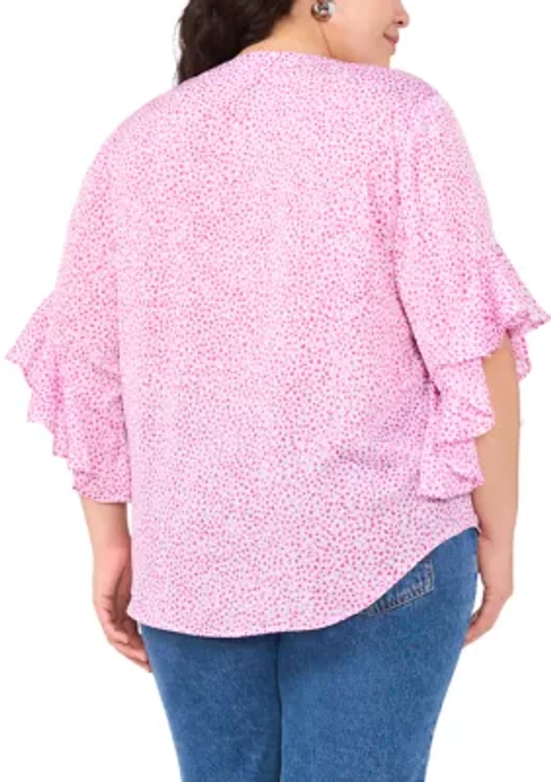 Plus 3/4 Flutter Sleeve Blouse